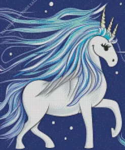 Cartoon Blue And White Unicorn Diamond Painting