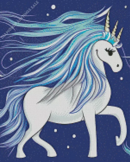 Cartoon Blue And White Unicorn Diamond Painting