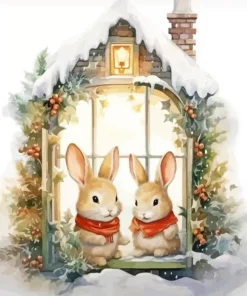 Christmas Blonde Bunnies Diamond Painting