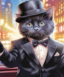 Cool Black Tie Cat Diamond Painting