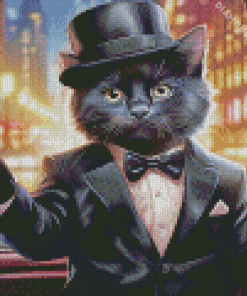 Cool Black Tie Cat Diamond Painting