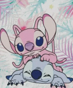 Disney Blue And Pink Stitch Diamond Painting