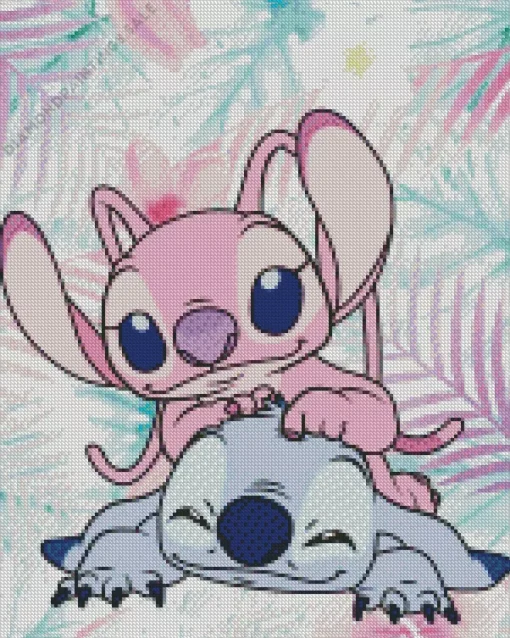 Disney Blue And Pink Stitch Diamond Painting