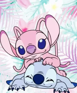 Disney Blue And Pink Stitch Diamond Painting