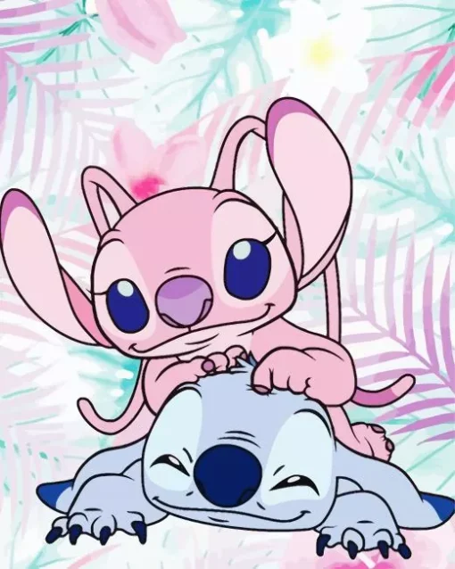 Disney Blue And Pink Stitch Diamond Painting