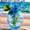Flowers In Blue Glass Vase Diamond Painting