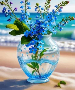 Flowers In Blue Glass Vase Diamond Painting