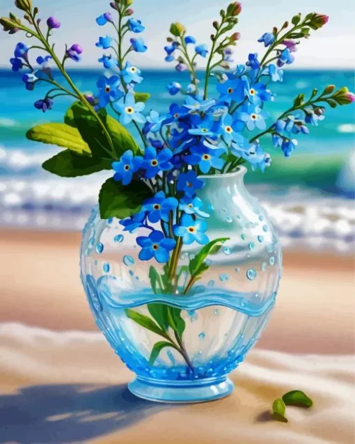 Flowers In Blue Glass Vase Diamond Painting