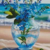 Flowers In Blue Glass Vase Diamond Painting