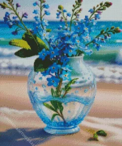 Flowers In Blue Glass Vase Diamond Painting