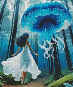 Girl And Blue Jellyfish Diamond Painting