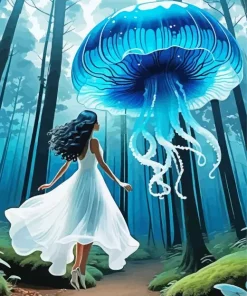 Girl And Blue Jellyfish Diamond Painting