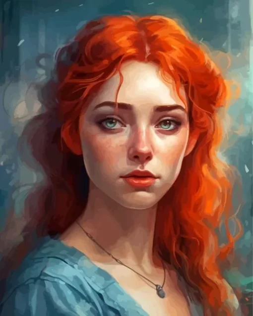Girl With Blue Eye Red Hair Diamond Painting