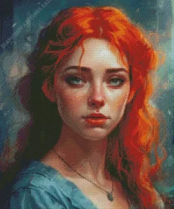 Girl With Blue Eye Red Hair Diamond Painting