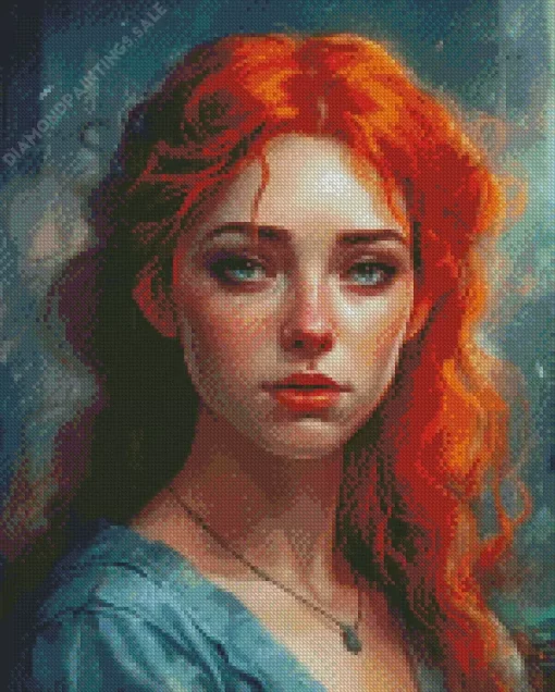 Girl With Blue Eye Red Hair Diamond Painting