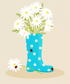 Illustration Boot With Daisies Diamond Painting