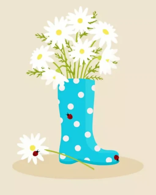 Illustration Boot With Daisies Diamond Painting