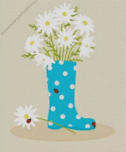 Illustration Boot With Daisies Diamond Painting