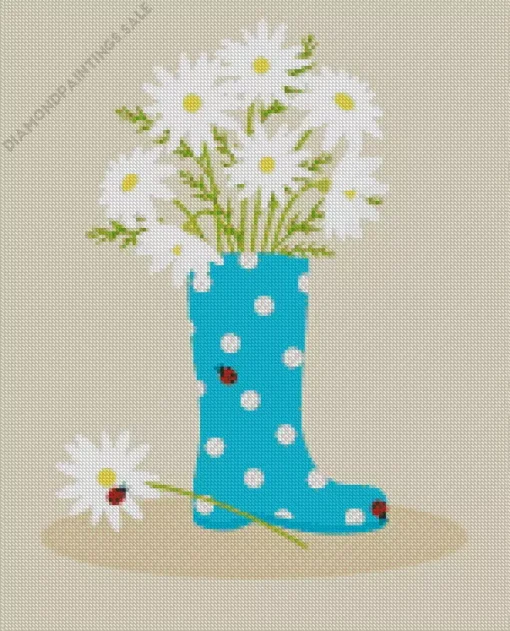 Illustration Boot With Daisies Diamond Painting
