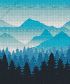 Illustration Blue Mountain Diamond Painting