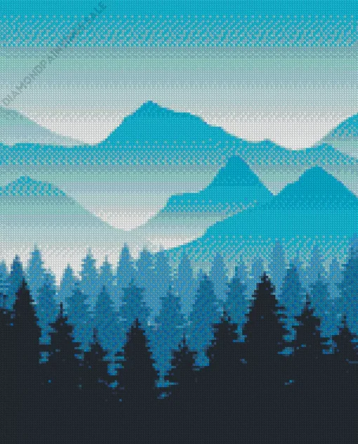 Illustration Blue Mountain Diamond Painting