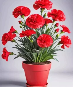 Red Blooming Carnation Pot Diamond Painting