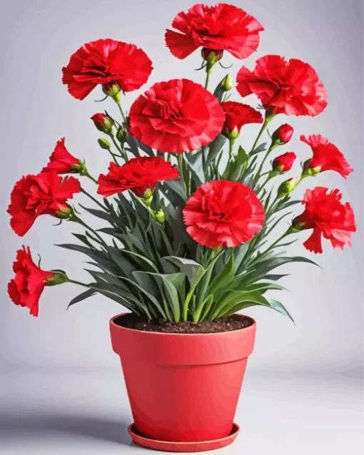 Red Blooming Carnation Pot Diamond Painting