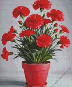 Red Blooming Carnation Pot Diamond Painting