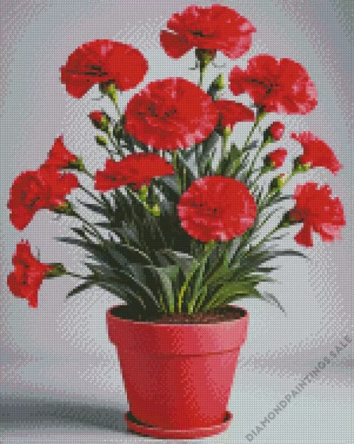 Red Blooming Carnation Pot Diamond Painting
