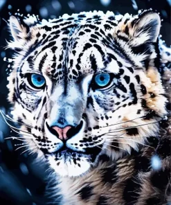 Snow Blue Eyed Leopard Diamond Painting