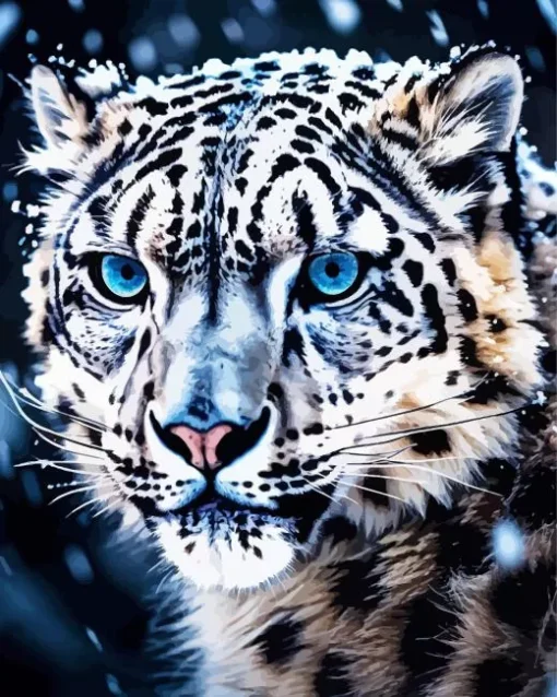 Snow Blue Eyed Leopard Diamond Painting