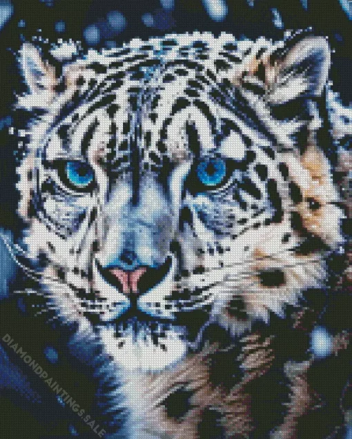 Snow Blue Eyed Leopard Diamond Painting