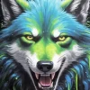 Splatter Blue And Green Wolf Diamond Painting