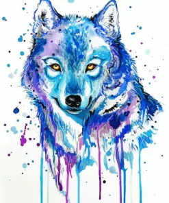 Splatter Blue And Purple Wolf Diamond Painting