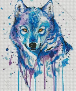Splatter Blue And Purple Wolf Diamond Painting
