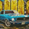 Stained Glass Blue 60s Mustang Diamond Painting