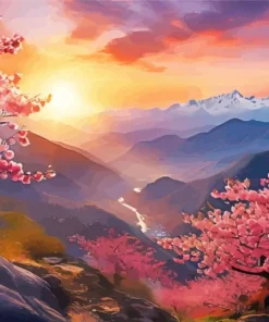 Sunset Blossom Landscape Diamond Painting