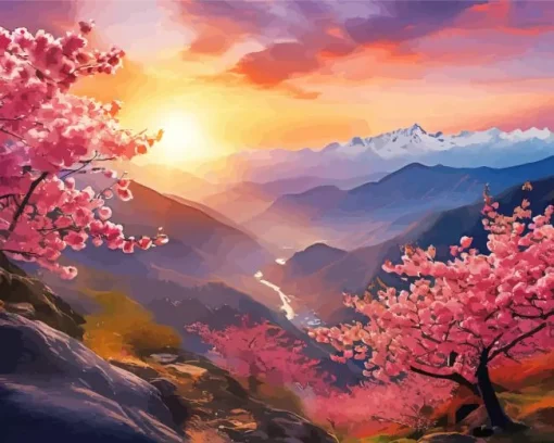 Sunset Blossom Landscape Diamond Painting