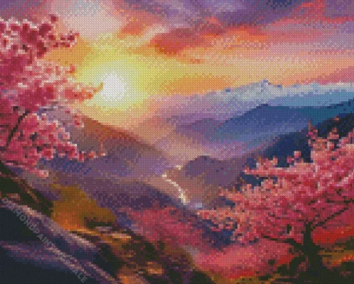Sunset Blossom Landscape Diamond Painting