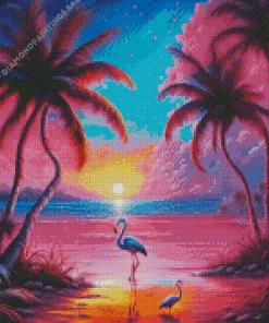 Tropical Blue And Pink Sunset Diamond Painting