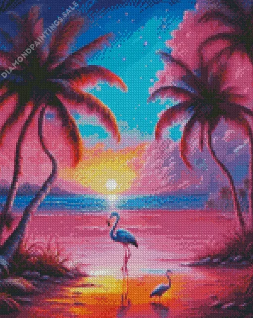 Tropical Blue And Pink Sunset Diamond Painting