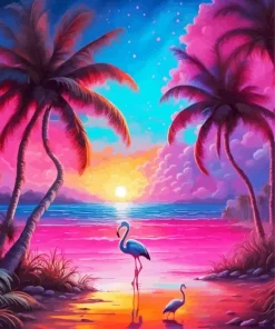 Tropical Blue And Pink Sunset Diamond Painting