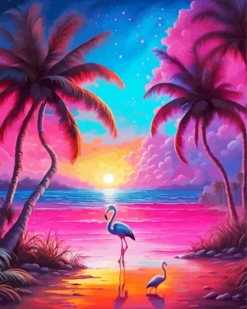 Tropical Blue And Pink Sunset Diamond Painting
