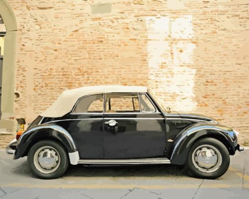 White Black Volkswagen Beetle Convertible Diamond Painting