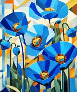 Abstract Blue Poppies Diamond Painting