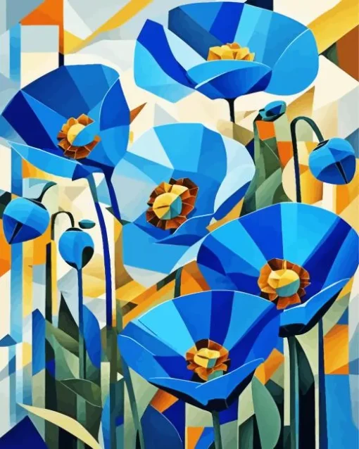 Abstract Blue Poppies Diamond Painting