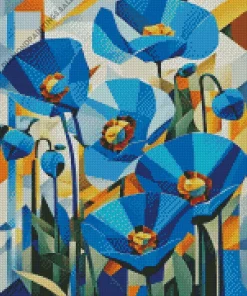 Abstract Blue Poppies Diamond Painting