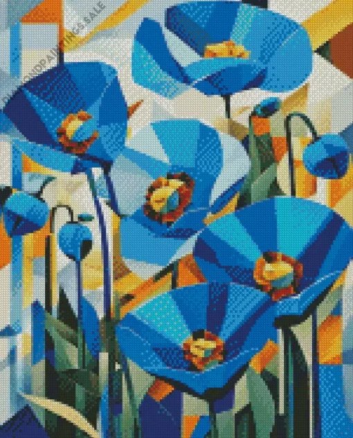 Abstract Blue Poppies Diamond Painting