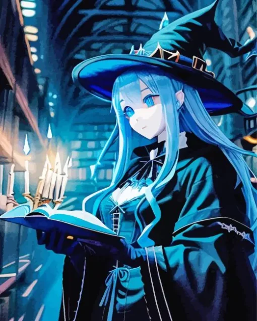 Anime Blue Witch Diamond Painting