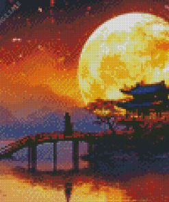Asian Full Moon Landscape Diamond Painting